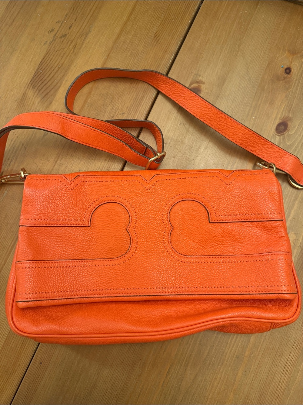 Tory Burch Orange Leather Foldover  Crossbody Bag